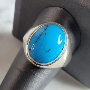 Mens Vintage Estate Sterling Silver Turquoise Modernist Ring 6.8g E2792